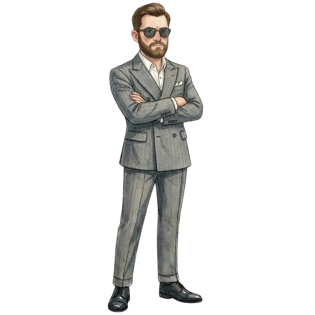 Serious Business mascot, a well-dressed figure in a sharp suit and sunglasses